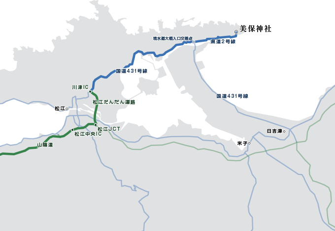 詳細地図:松江市内～美保神社